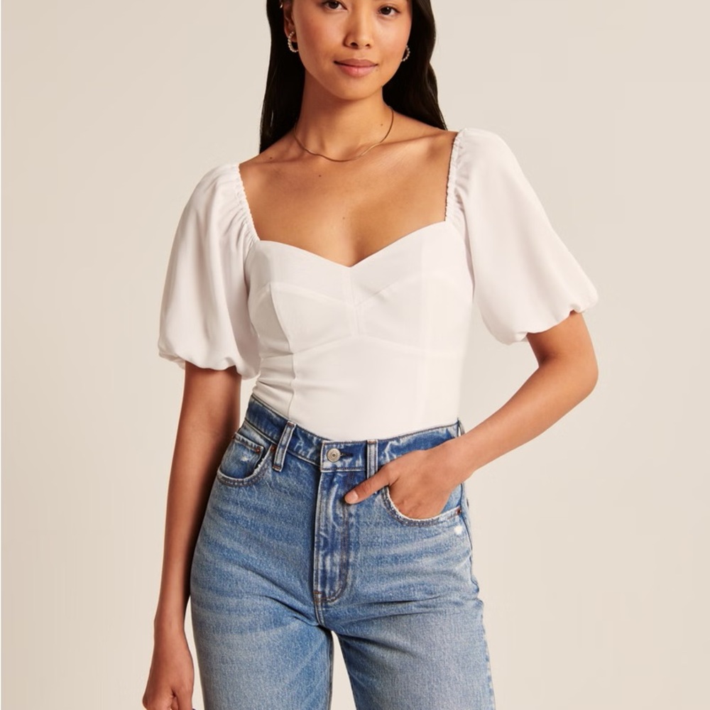 White Abercrombie puff sleeve shirt, size XS
